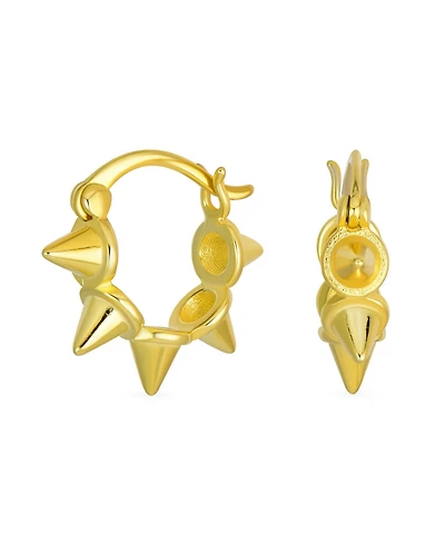 Bling Jewelry Punk Rocker Goth Biker Jewelry 5 Spike Points Arrow Huggie Mini Hoop Earrings .925 Sterling Silver