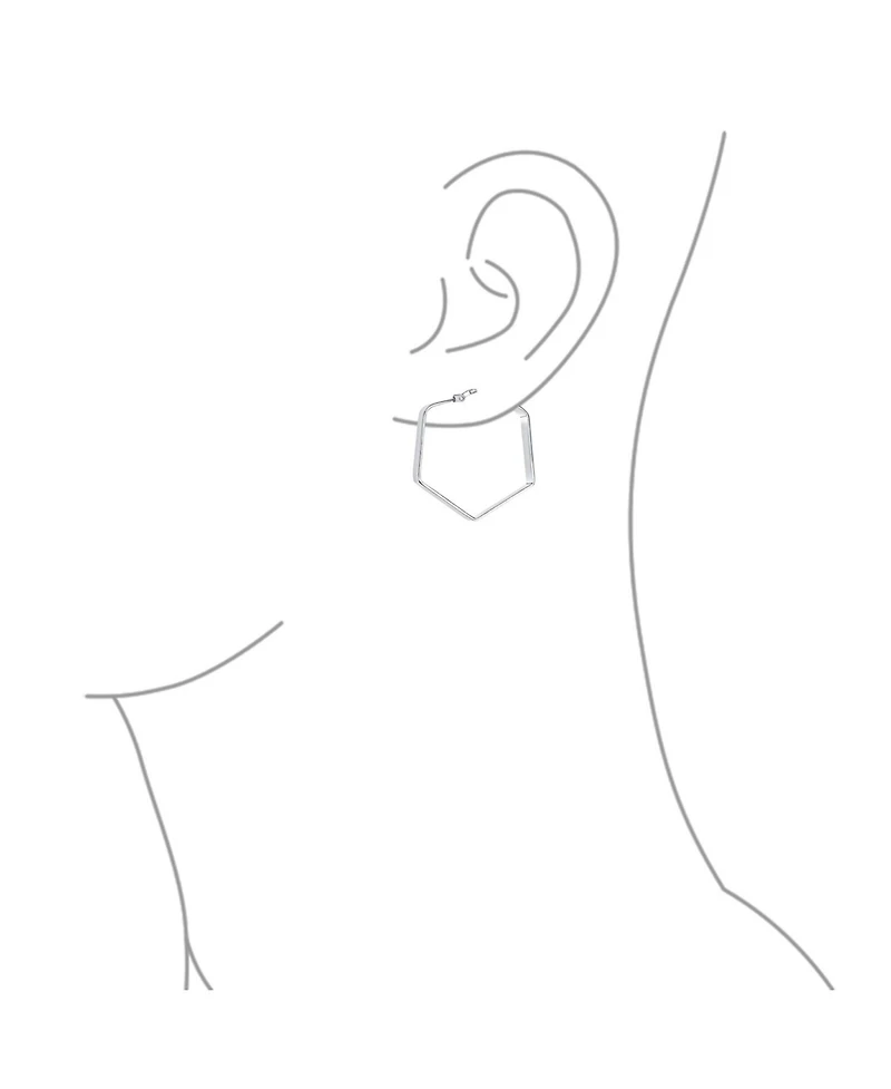 Bling Jewelry Geometric Flat Hexagon Hoop Huggie Earrings 14K Gold Plated Sterling Silver 1.25"