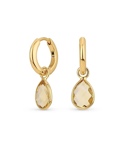 Bling Jewelry Dainty Natural Aquamarine Teardrop Huggie Drop Earrings .925 Sterling Silver