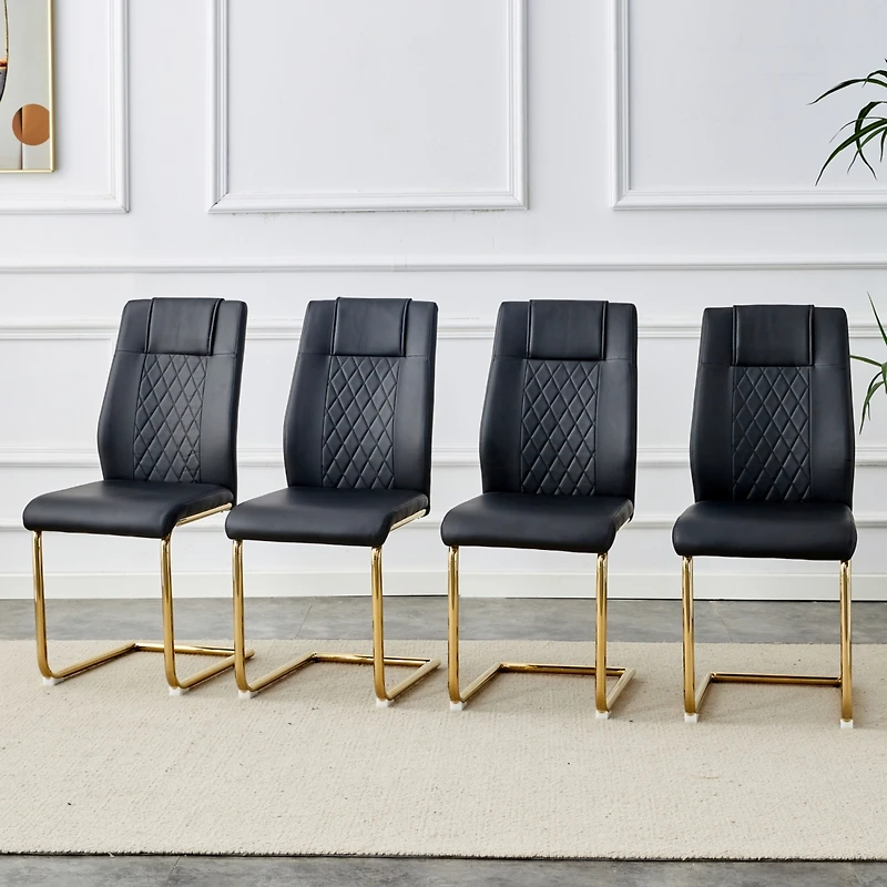 Modern dining chairs with faux leather padded seats, dining room chairs, gold metal leg upholstered chairs, suitable for kitchens, living rooms, bedro