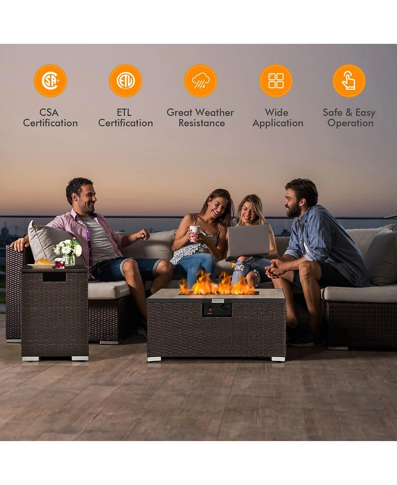 Slickblue 32 x 20 Inch Propane Rattan Fire Pit Table Set with Side Table Tank and Cover