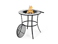 Round Fire Pit Table with Mesh Cover and Fire Poker