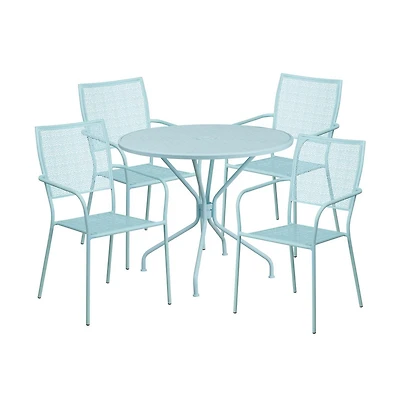 Commercial Grade 35.25" Round Metal Garden Patio Table Set