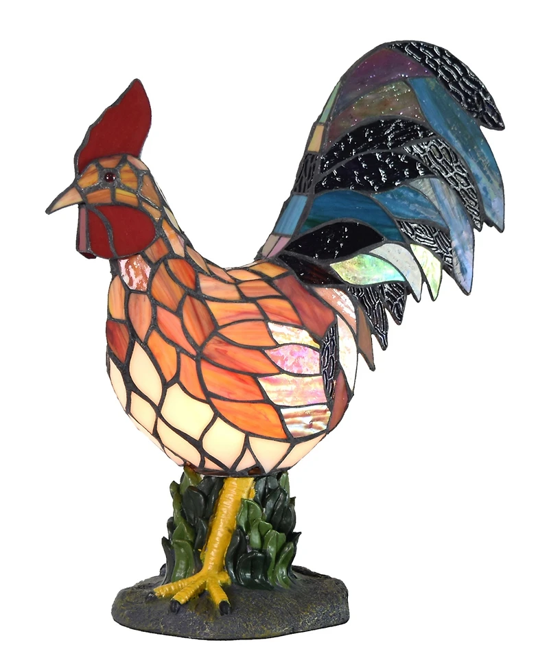 Dale Tiffany 17.5" Tall Morning Rooster Handmade Genuine Stained Glass Shade Accent Lamp