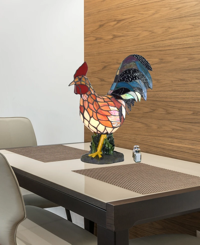 Dale Tiffany 17.5" Tall Morning Rooster Handmade Genuine Stained Glass Shade Accent Lamp