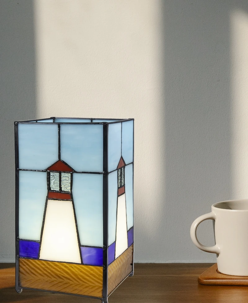 Dale Tiffany 10" Tall Lighthouse Tiffany Handmade Genuine Stained Glass Shade Uplight Accent Lamp