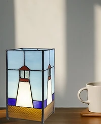 Dale Tiffany 10" Tall Lighthouse Tiffany Handmade Genuine Stained Glass Shade Uplight Accent Lamp