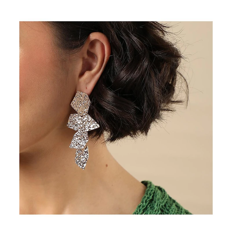 Sohi Women's Gold Dented Drop Earrings