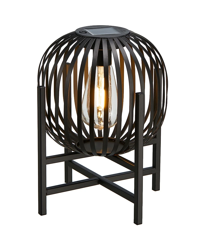 Glitzhome 11.50" H Metal Stripes Solar Powered Edison Bulb Outdoor Lantern with Stand
