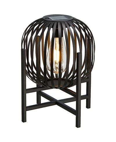 Glitzhome 11.50" H Metal Stripes Solar Powered Edison Bulb Outdoor Lantern with Stand