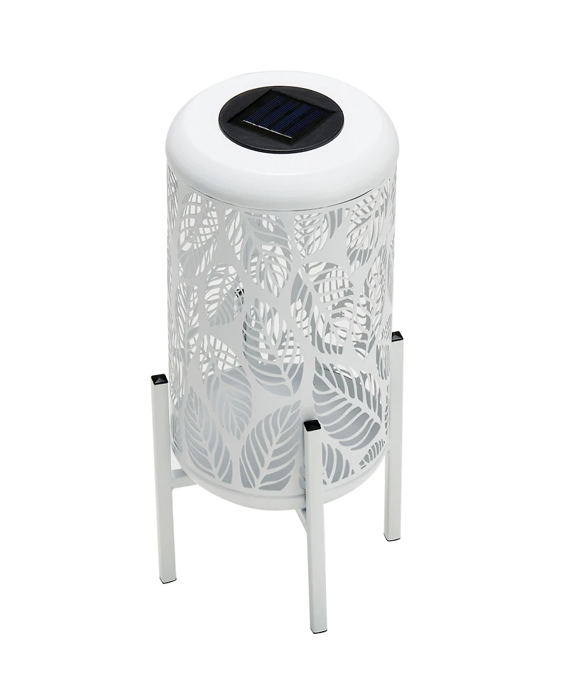 Glitzhome 14.25" H Metal Cutout Leaves Pattern Solar Powered Led Outdoor Lantern with Stand