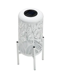 Glitzhome 14.25" H Metal Cutout Leaves Pattern Solar Powered Led Outdoor Lantern with Stand