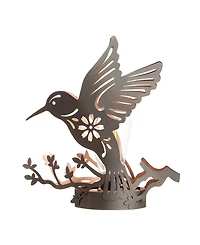 Glitzhome 9.75" H Black and Gold-Tone Metal Cutout Flying Hummingbird Silhouette Solar Powered Edison Bulb Outdoor Lantern