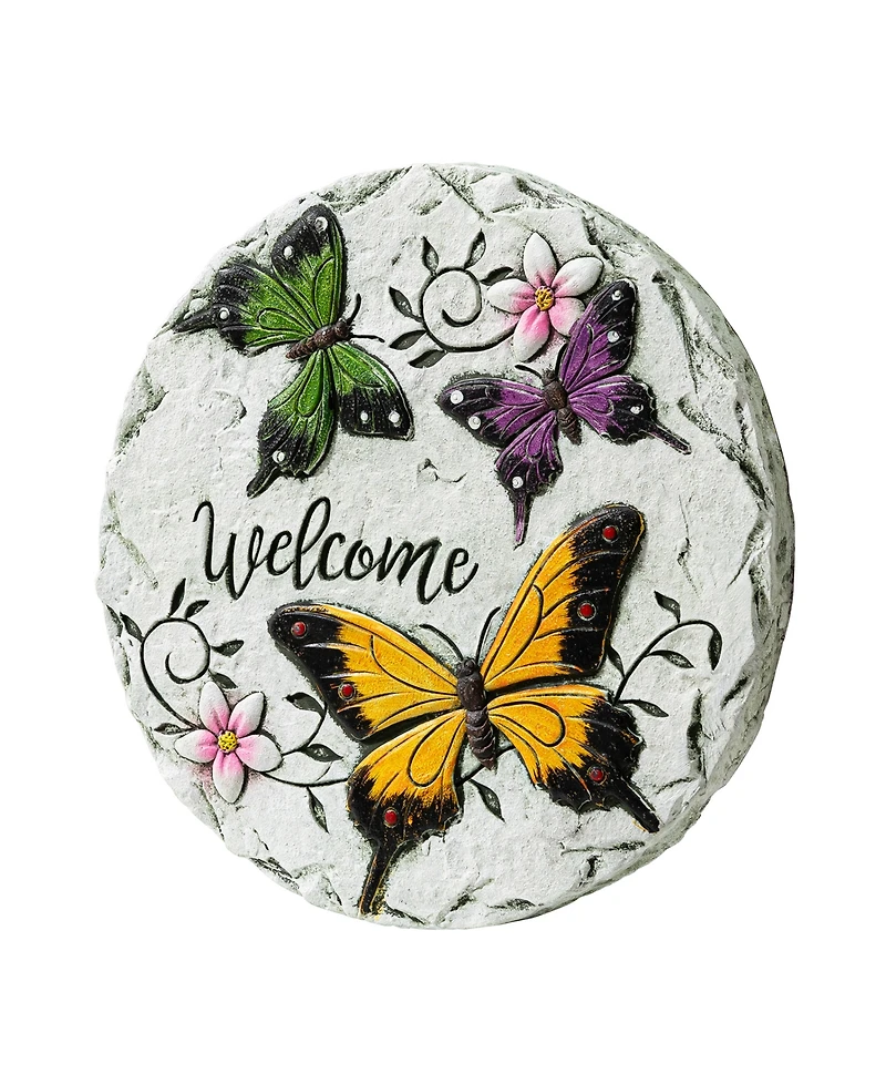 Glitzhome 9.75" D Set of 2 Cement Stepping Stones with Fluttering Butterflies and Dragonflies Pattern