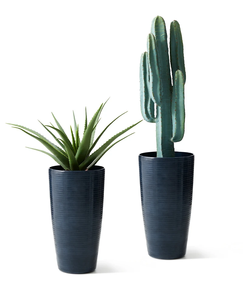 Glitzhome 22.5" H Oversized Set of 2 Turquoise Resin and Stone Faux Ceramic Textured Tall Planter