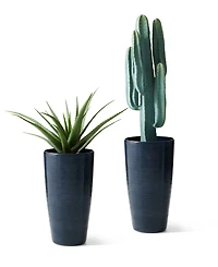 Glitzhome 22.5" H Oversized Set of 2 Turquoise Resin and Stone Faux Ceramic Textured Tall Planter