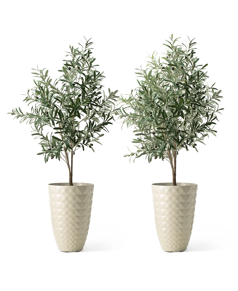 Glitzhome 19.75" H Oversized Set of 2 Pe and Stone Faux Ceramic Diamond Textured White Tall Planter