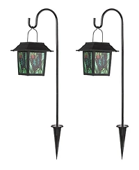 Glitzhome 30" H Set of 2 Solar Powered Butterfly Scene Pattern Garden Lamp or Pathway Light with Ground Stake