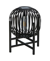 Glitzhome 11.50" H Set of 2 Black Metal Stripes Solar Powered Edison Bulb Outdoor Lantern with Stand