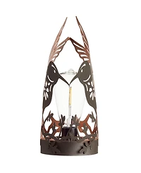 Glitzhome 9.75" H Set of 2 Black and Gold-Tone Metal Cutout Flying Hummingbird Silhouette Solar Powered Edison Bulb Outdoor Lantern
