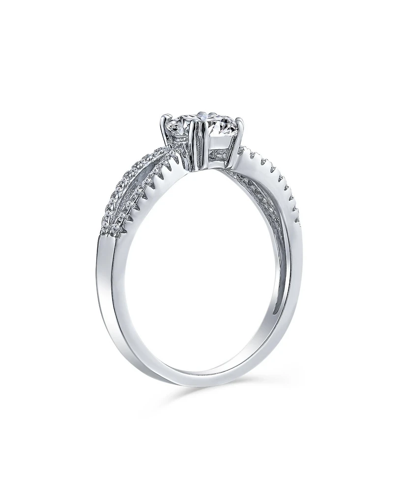 Bling Jewelry 1CT Delicate Round Solitaire Cz Promise Ring Sterling Silver Pave Split Infinity Band