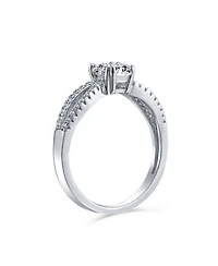 Bling Jewelry 1CT Delicate Round Solitaire Cz Promise Ring Sterling Silver Pave Split Infinity Band