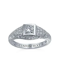 Bling Jewelry 1CT Deco Style Square Bezel Solitaire Round Cz Milgrain Promise Ring Sterling Silver