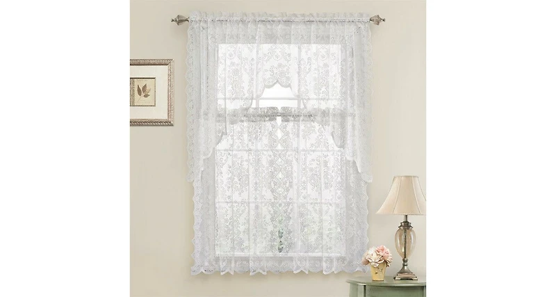 Kate Aurora Shabby Living Lena Floral Lace Complete Kitchen Curtain Tier & Swag Set