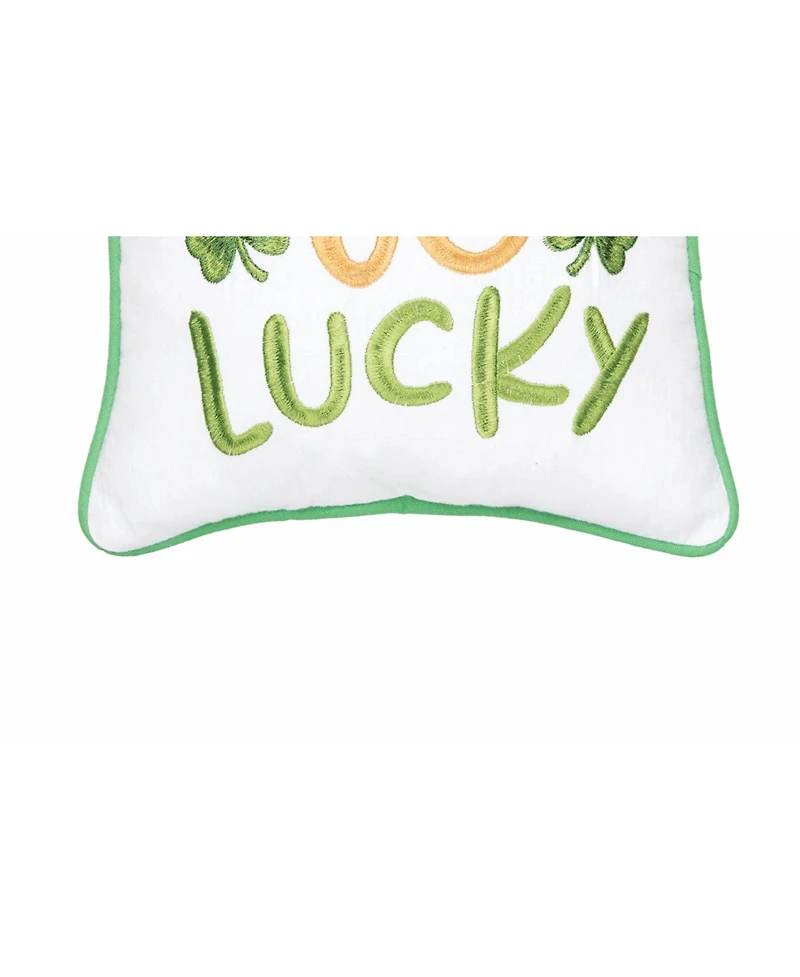 10" x 10" St. Patrick's Day "Happy Go Lucky" Embroidered Small/Petite Cotton Accent Throw Pillow