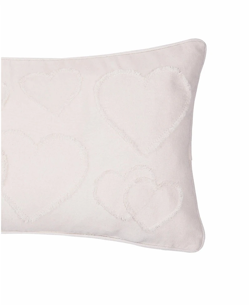 12" x 24" White Heart Applique Valentine's Day Heart Pillow