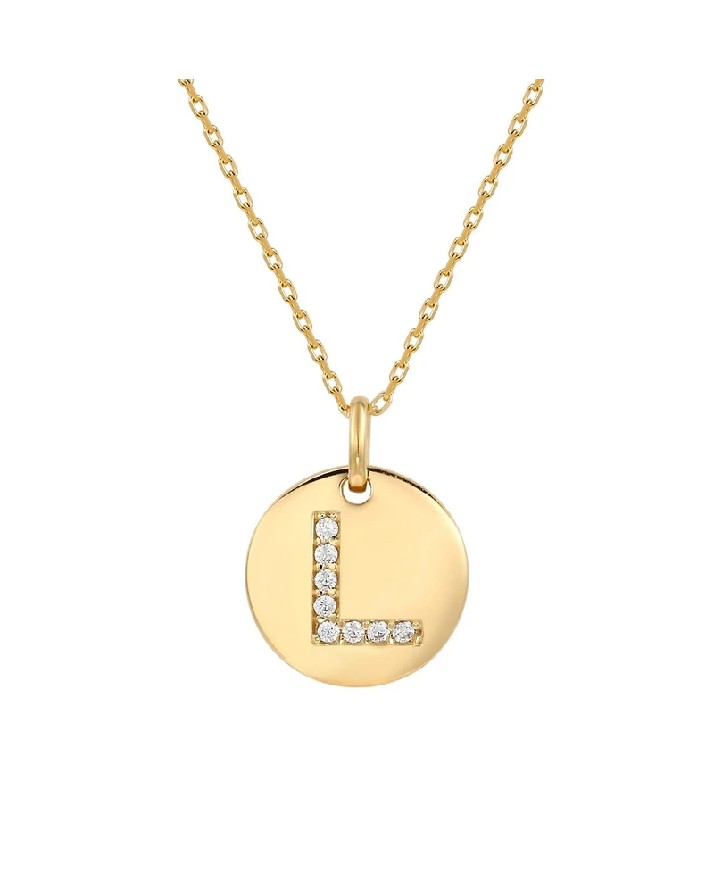 Suzy Levian Sterling Silver Cubic Zirconia Letter "L" Initial Disc Pendant Necklace