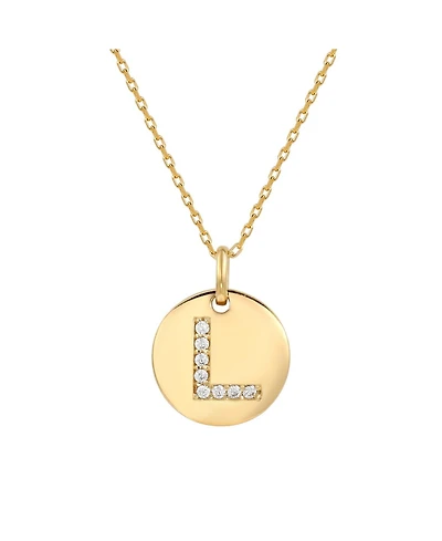Suzy Levian Sterling Silver Cubic Zirconia Letter "L" Initial Disc Pendant Necklace