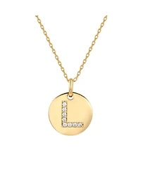 Suzy Levian Sterling Silver Cubic Zirconia Letter "L" Initial Disc Pendant Necklace