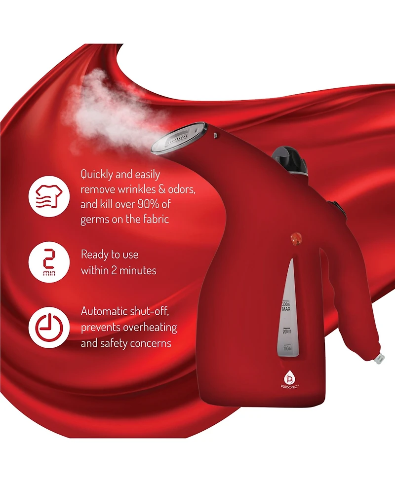 Pursonic 300ml Handheld Fabric Fast 2 Minute Heat-up Powerful Travel Clothes Garment Steamer.