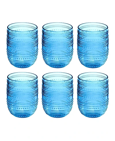 Abode Homewares Beaded Stemless Cobalt Glasses, Set of 6