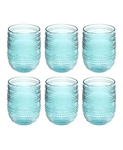 Abode Homewares Beaded Stemless Cobalt Glasses, Set of 6
