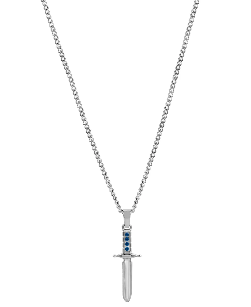 Blackjack Men's Cubic Zirconia Sword 24" Pendant Necklace in Stainless Steel