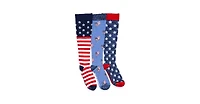 Muk Luks Men's Unisex 3 Pack Nylon Compression Knee-High Socks, Red/White/Blue, One Size
