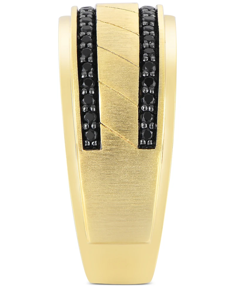 Men's Black Diamond Double Row Band (1/3 ct. t.w.) 10k Gold (Also Light Brown Diamond)