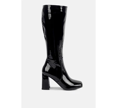 Hypnotize Patent Pu Block Heeled Calf Boots