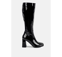 Hypnotize Patent Pu Block Heeled Calf Boots