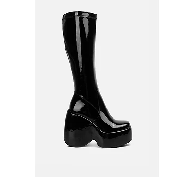 dirty dance patent high platform calf boots