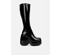 dirty dance patent high platform calf boots