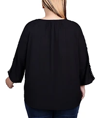 Ny Collection Plus 3/4 Sleeve Crochet Detail Blouse