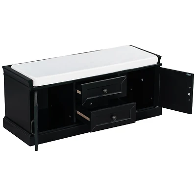 Streamdale Furniture Storage Bench With 2 Drawers And 2 Cabinets, Shoe Bench With Removable Cushion For Living Room
