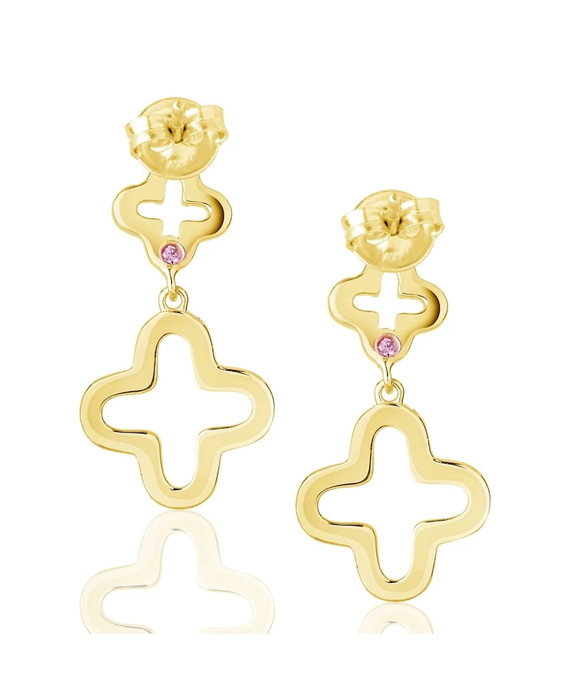 Suzy Levian Sterling Silver Cubic Zirconia Double Clover Drop Dangle Earrings