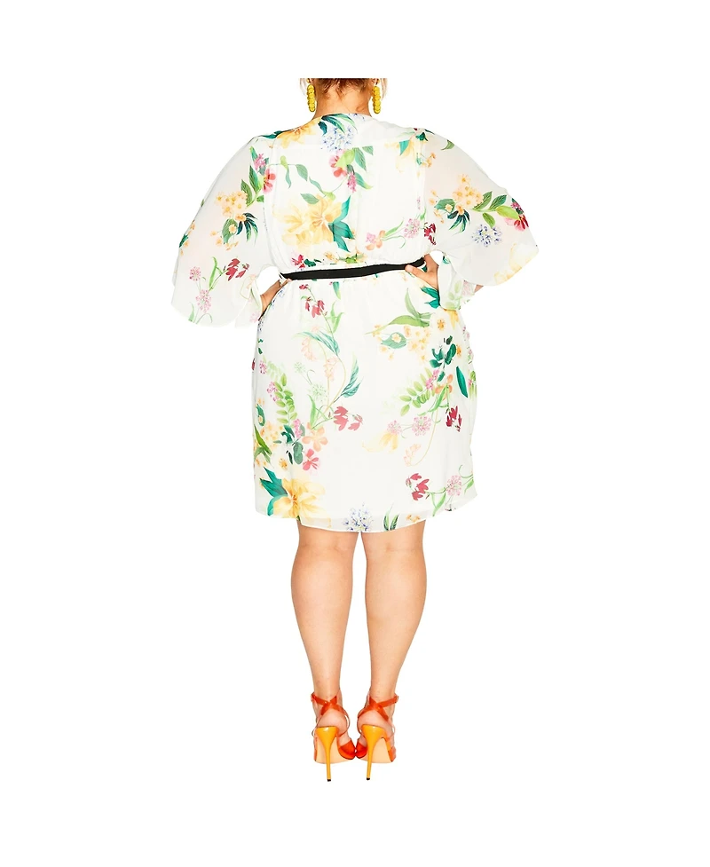 City Chic Plus Color Wrap Print Dress