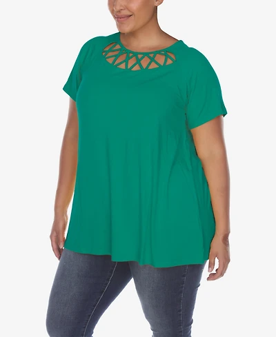 White Mark Plus Crisscross Cutout Short Sleeve Top