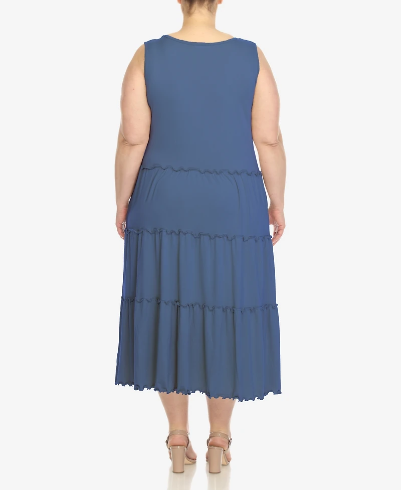 White Mark Plus Scoop Neck Tiered Midi Dress