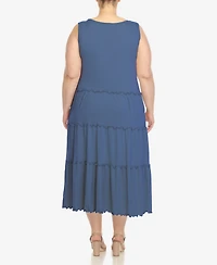 White Mark Plus Scoop Neck Tiered Midi Dress